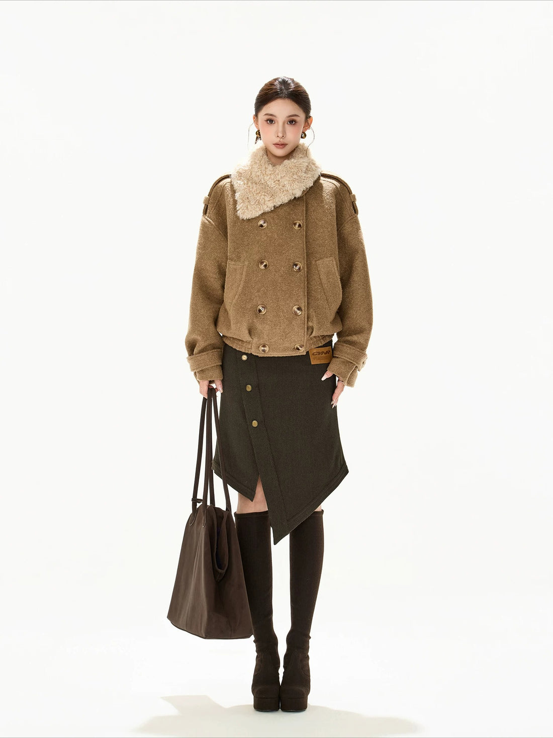 Asymmetric Fur Collar Coat