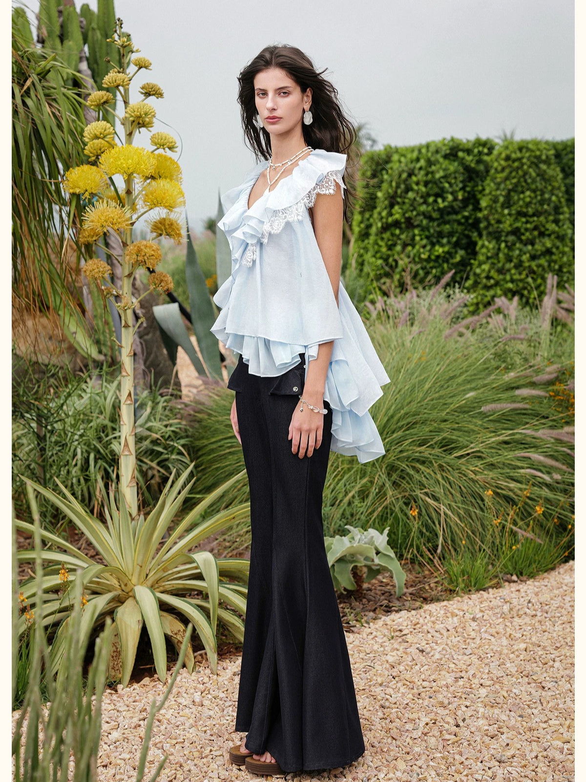 Ruffle V-Neck Sleeveless Blouse