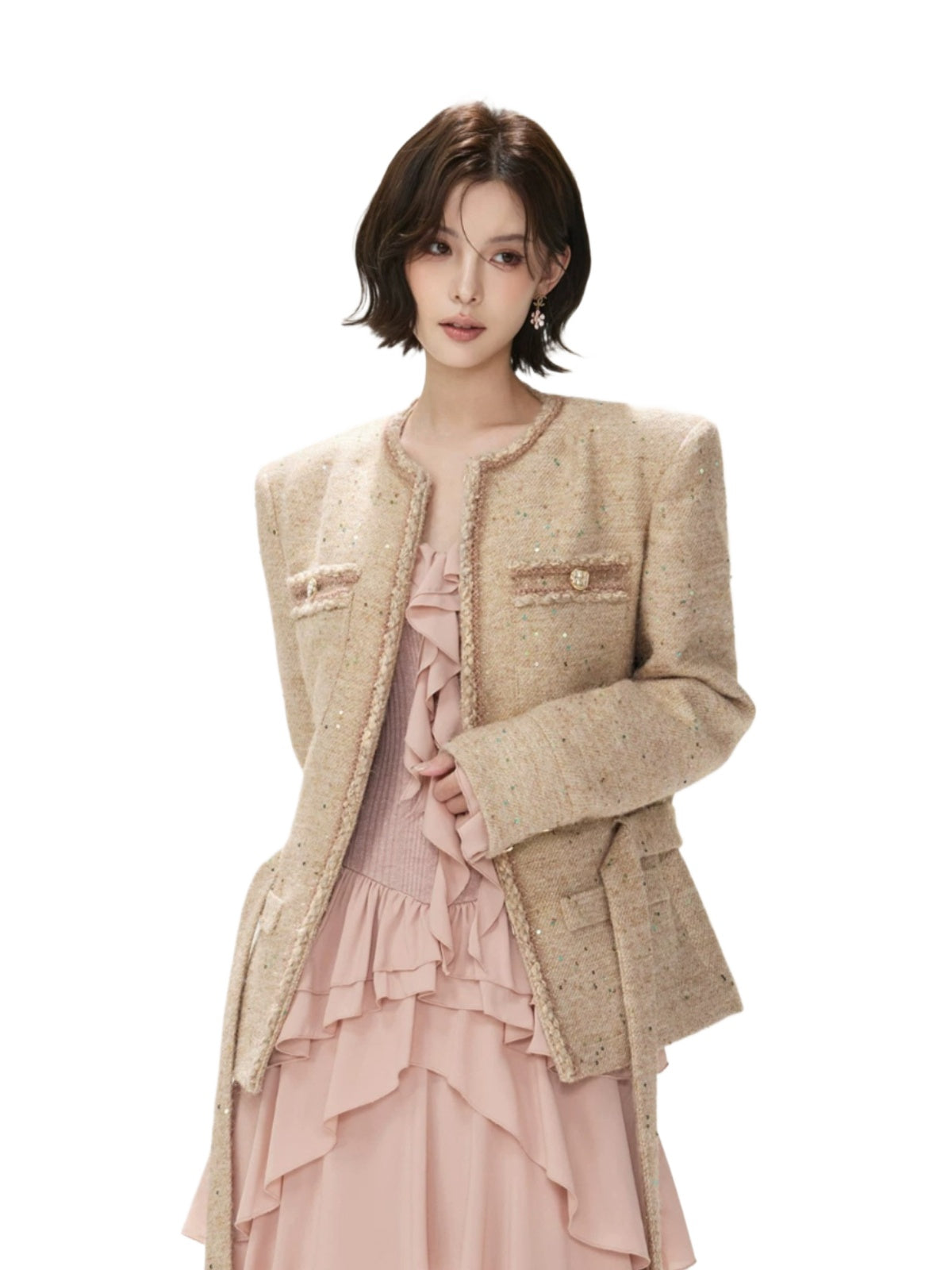 Sequin Tweed Tie Waist Jacket