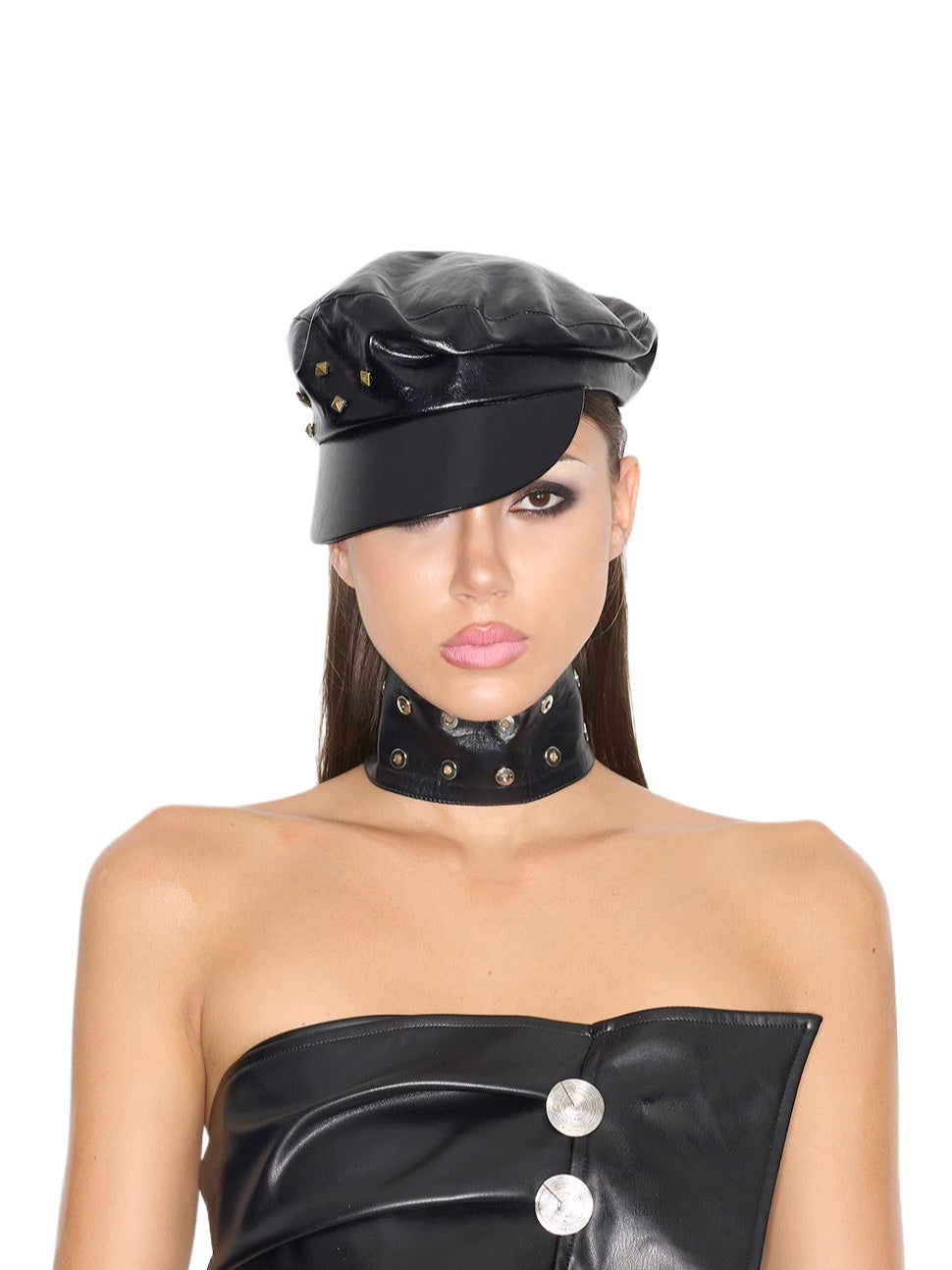 Studded Leather Beret Cap
