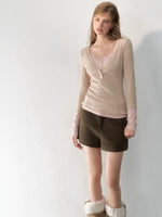 Layered V-Neck Ribbed Knit Top