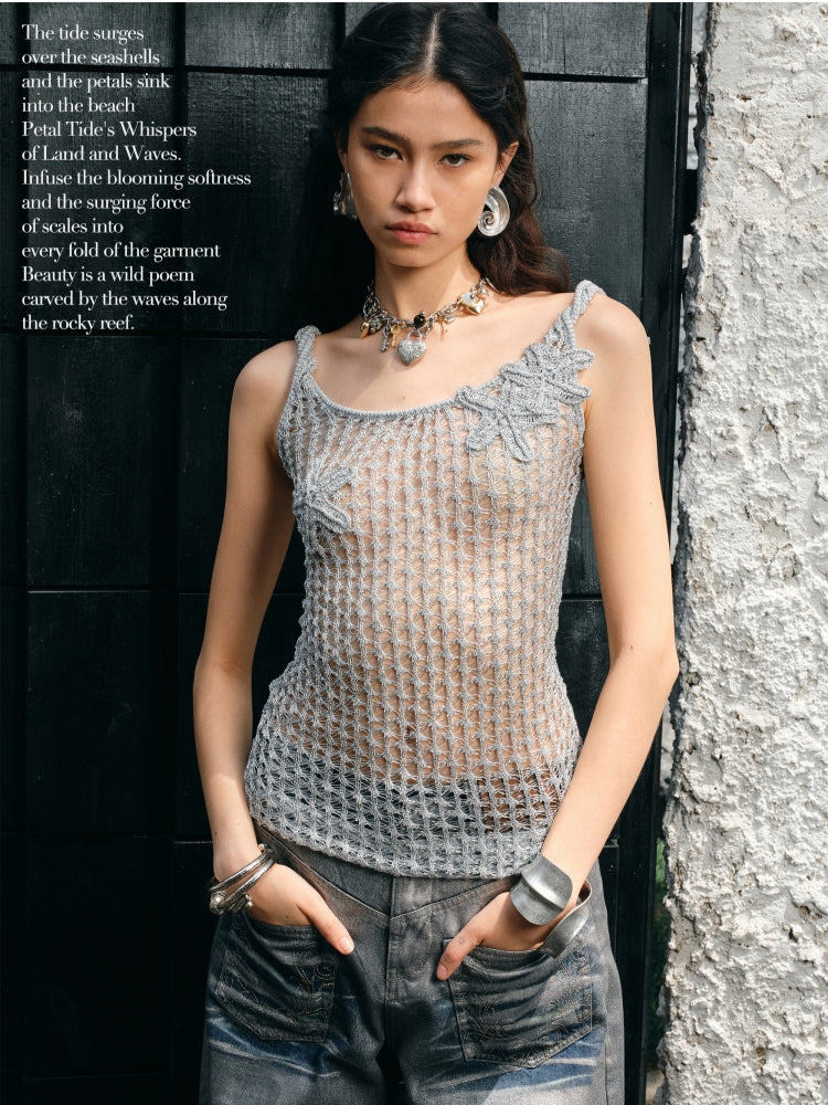 Handcrafted Starfish Knit Tie-Back Tank Top