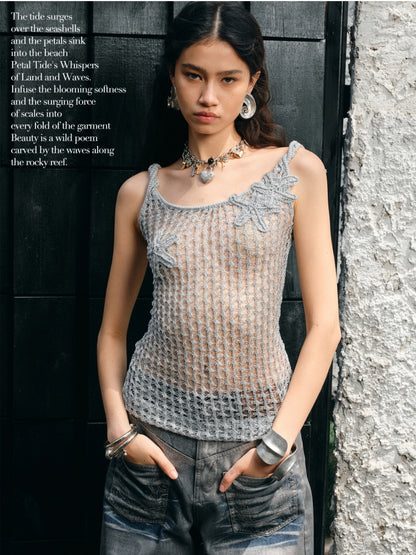 Handcrafted Starfish Knit Tie-Back Tank Top