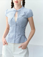 Vintage Plaid Cutout Blouse