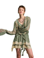 Moss Green Lace Layered Mini Dress