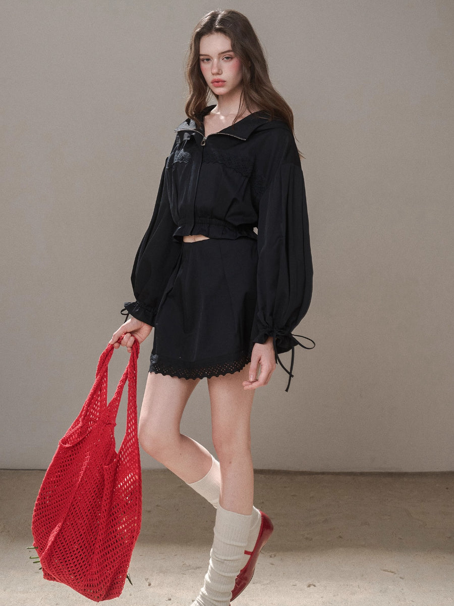 “Reading Time” Cotton Trench &amp; Skirt Set