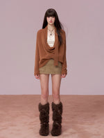 Shiny Design Cowl Neck Wool Knit Sweater