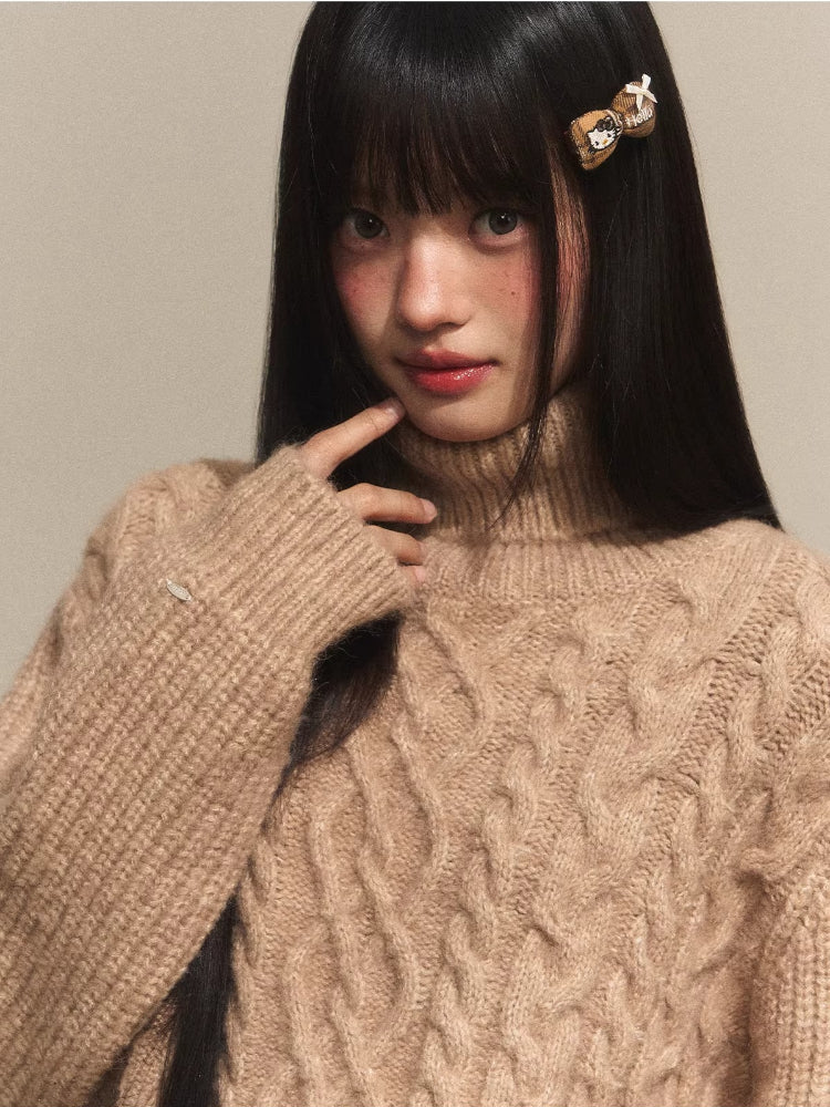 High-Neck Cable Knit Sweater