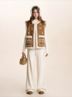 Brown Floral Shearling Vest