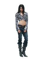 Distressed Plaid Bow Sleeve Shirt