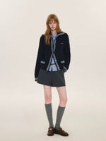 Contrast Sailor Collar Cable Cardigan