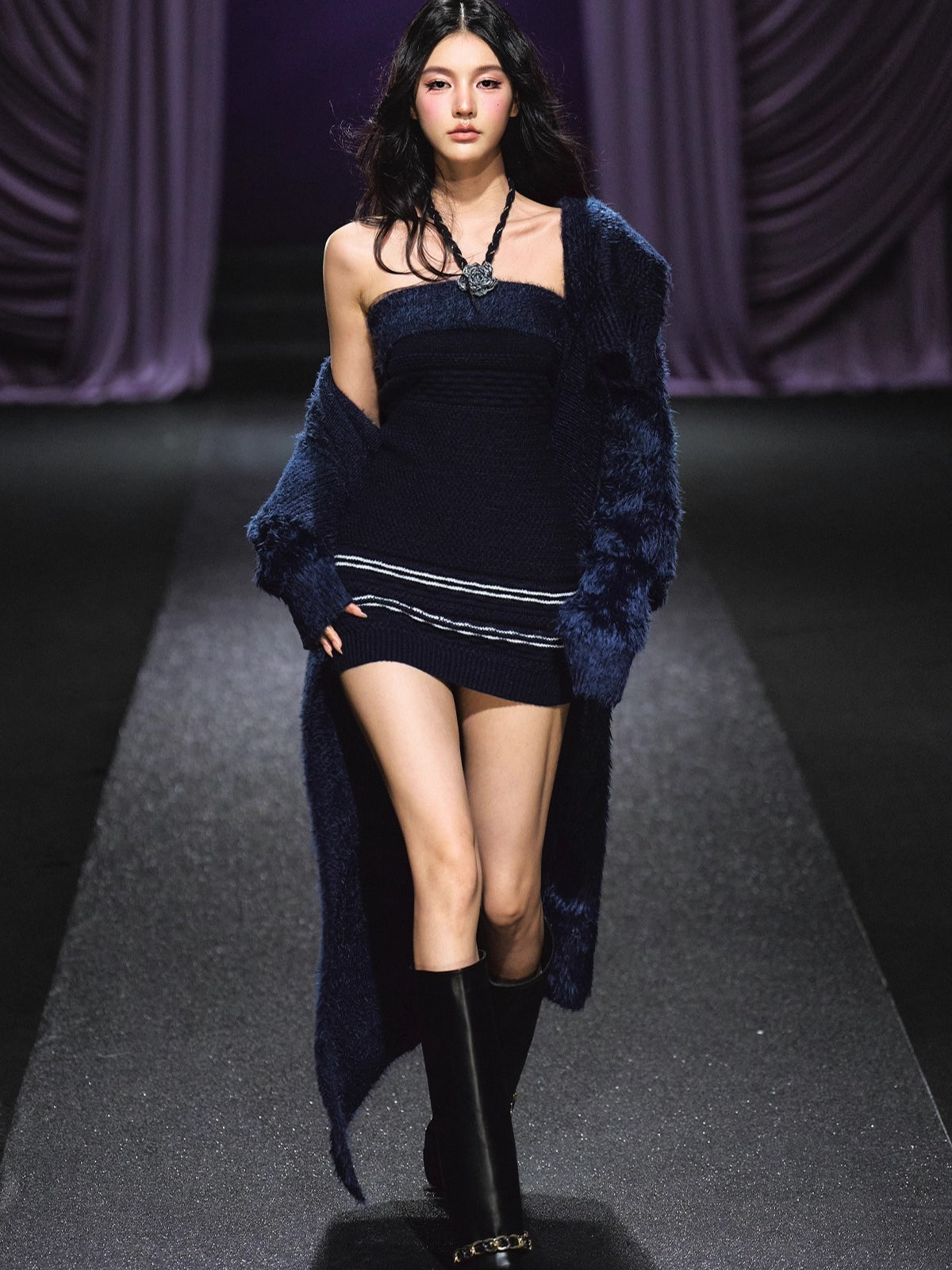 Knit Cardigan Colorblock Dress Set