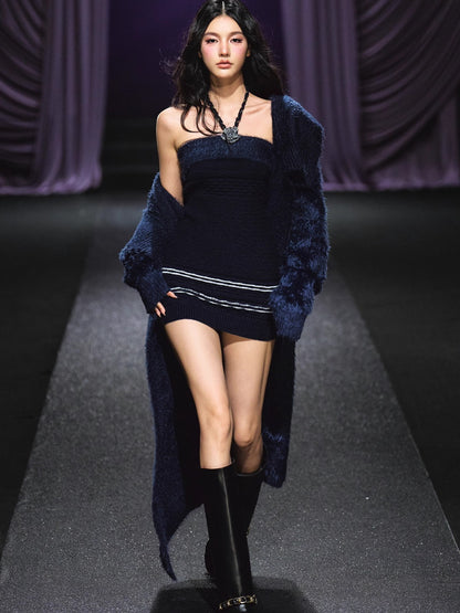 Knit Cardigan Colorblock Dress Set