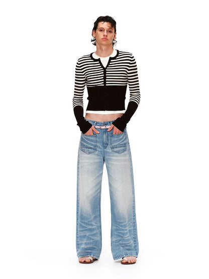 Stripe Wool Knit Cardigan