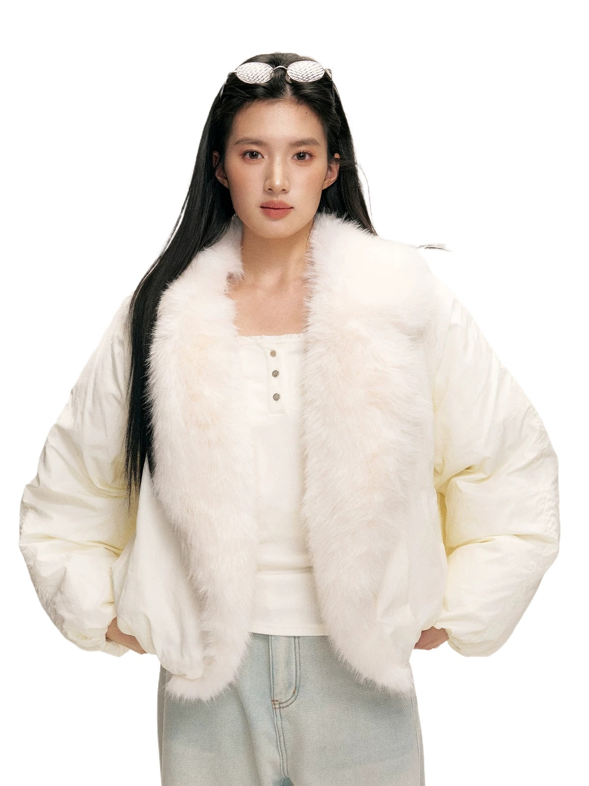 White Faux Fur Down Jacket