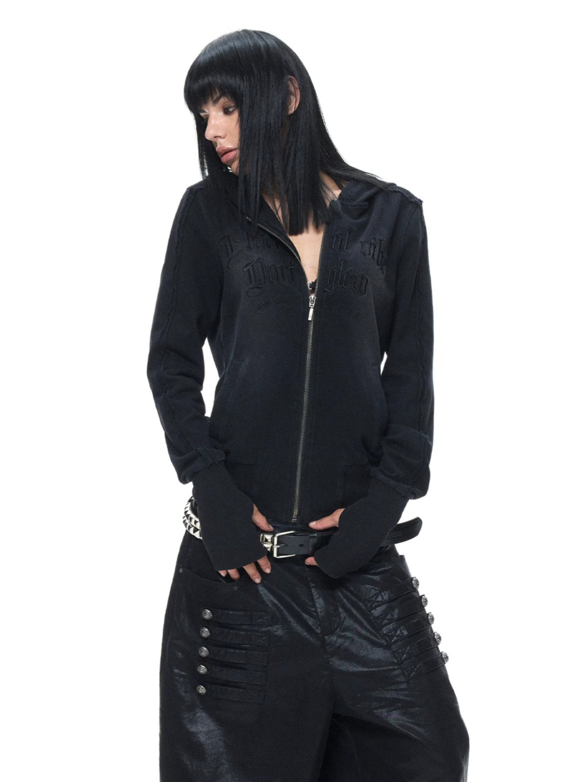 Washed Embroidered Zip Hoodie