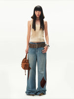 Contrast Patches Wide-Leg Pants