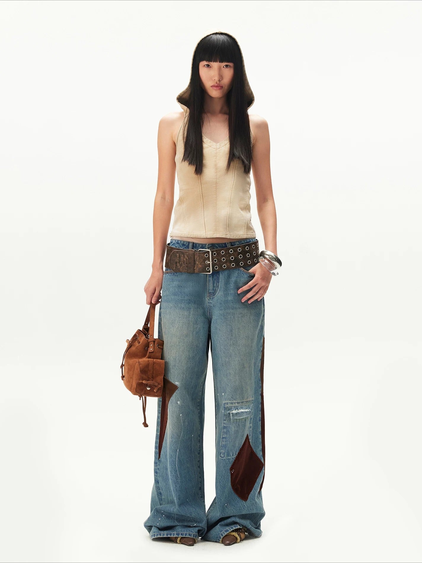 Contrast Patches Wide-Leg Pants