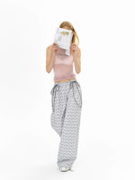 Grey Floral Wide-Leg Pants