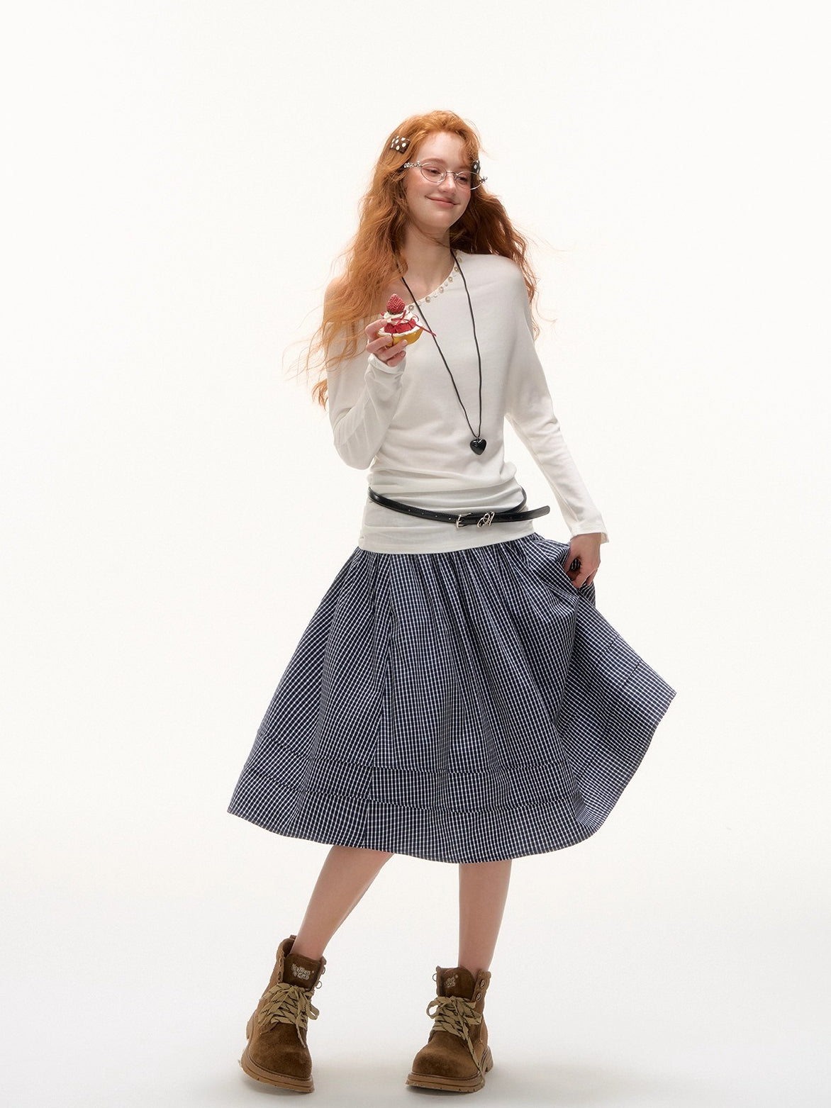 Off-Shoulder Pearl-Button Long-Sleeve T-Shirt