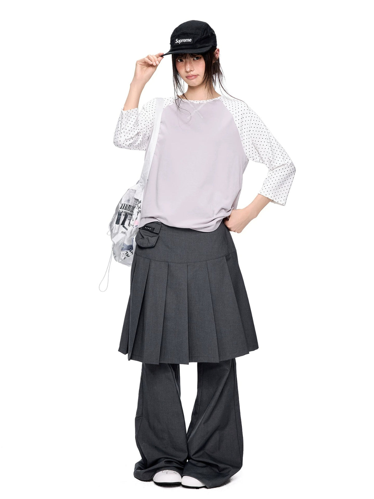Pleated Skirt Overlay Flare Pants