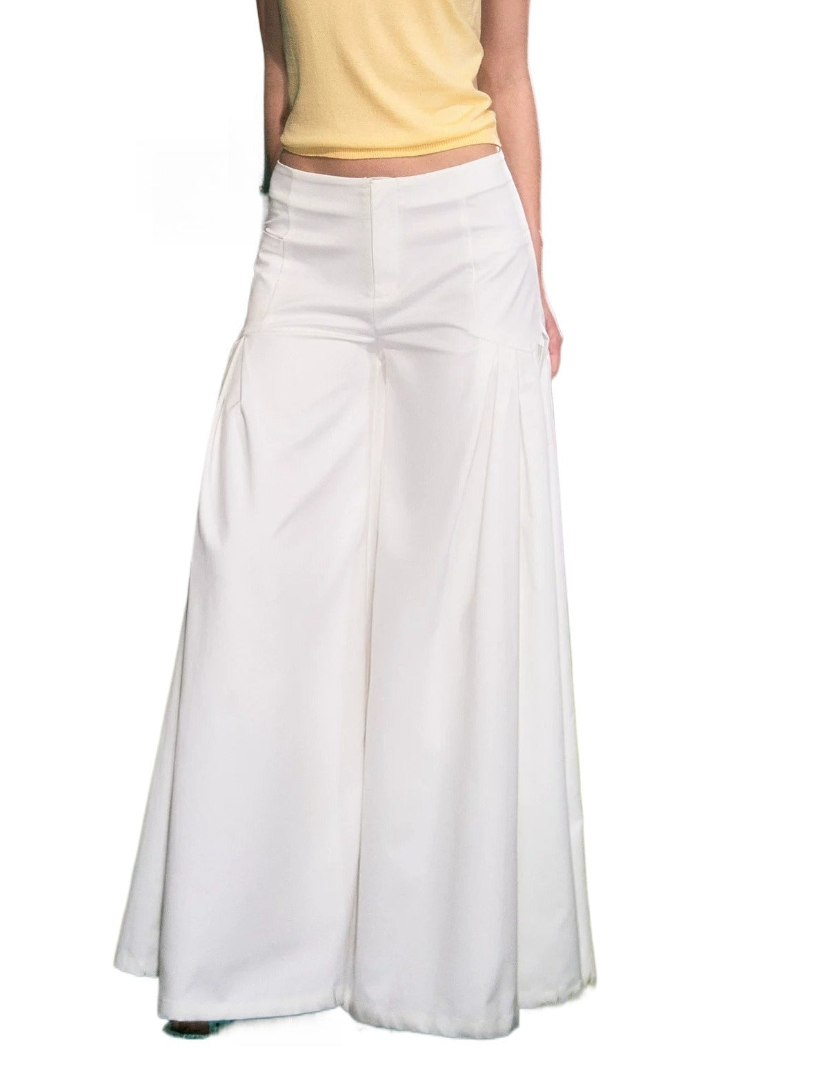 Khaki &amp; White Wide-Leg Draped Pants