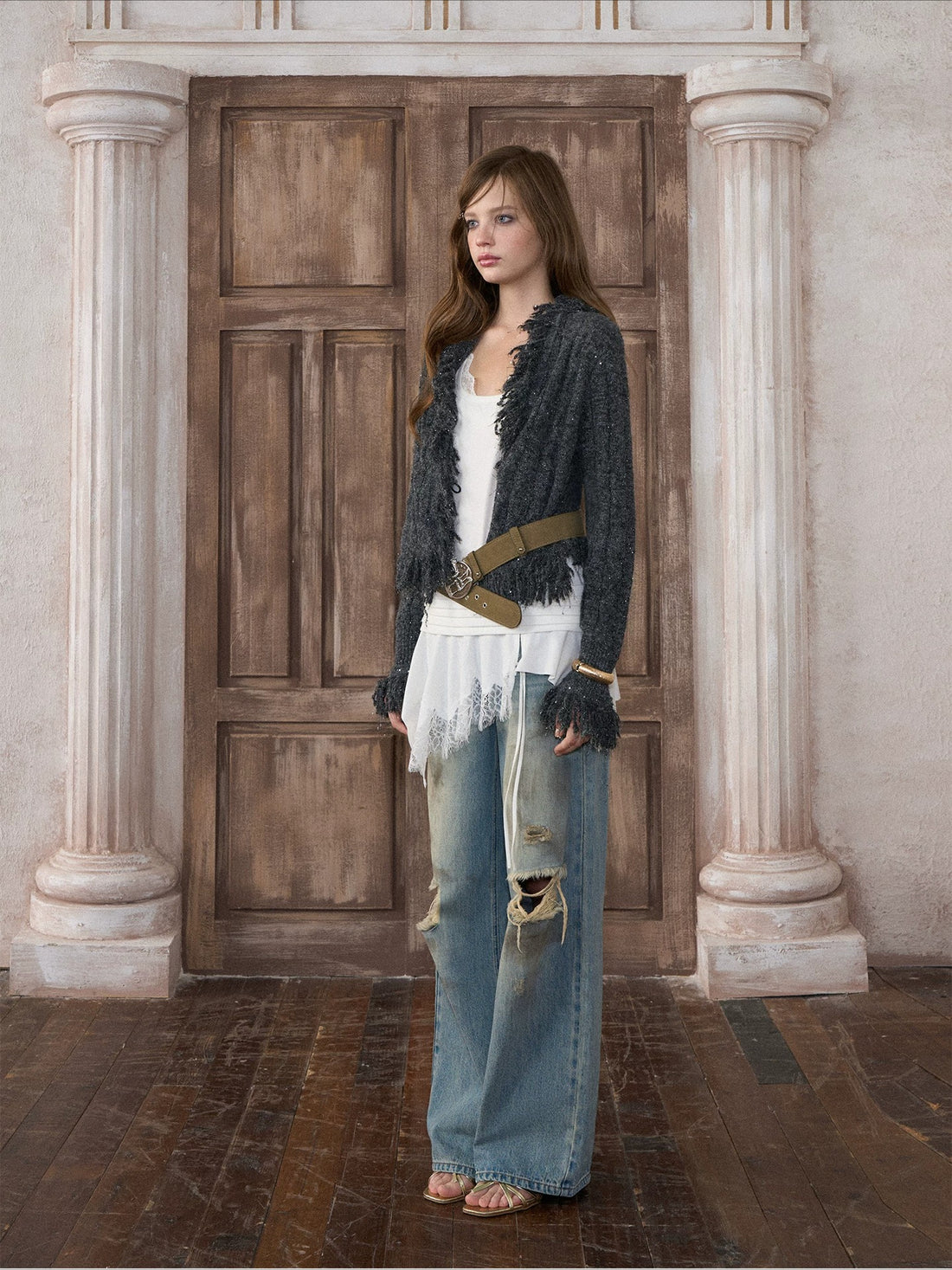 Shimmer Fringe Knit Cardigan