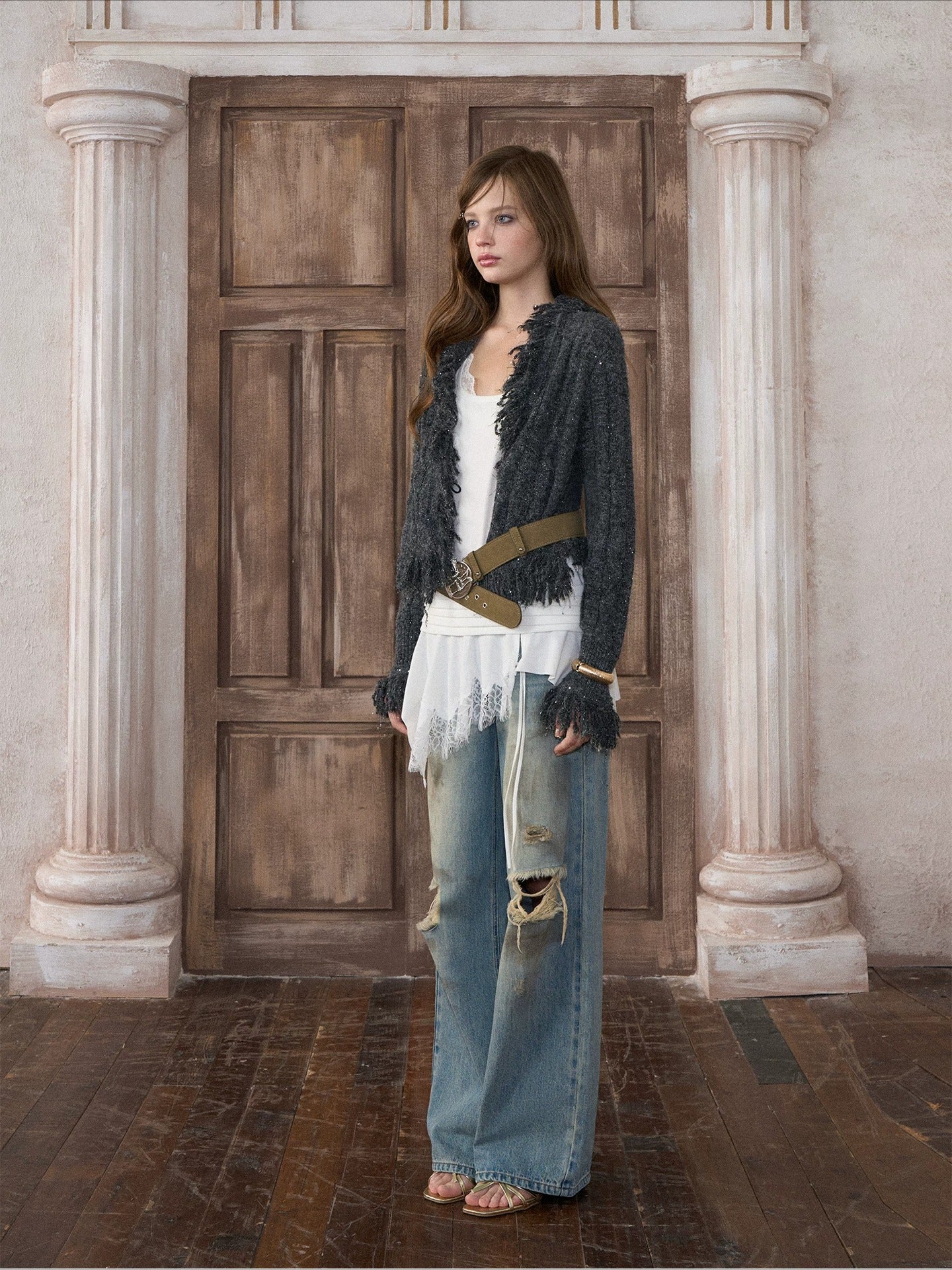 Shimmer Fringe Knit Cardigan