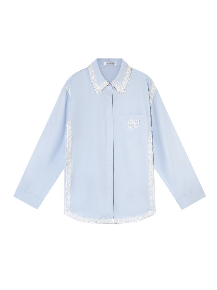 Lace Trim Shirt Set