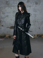 Asymmetric Knight Leather Trench Coat