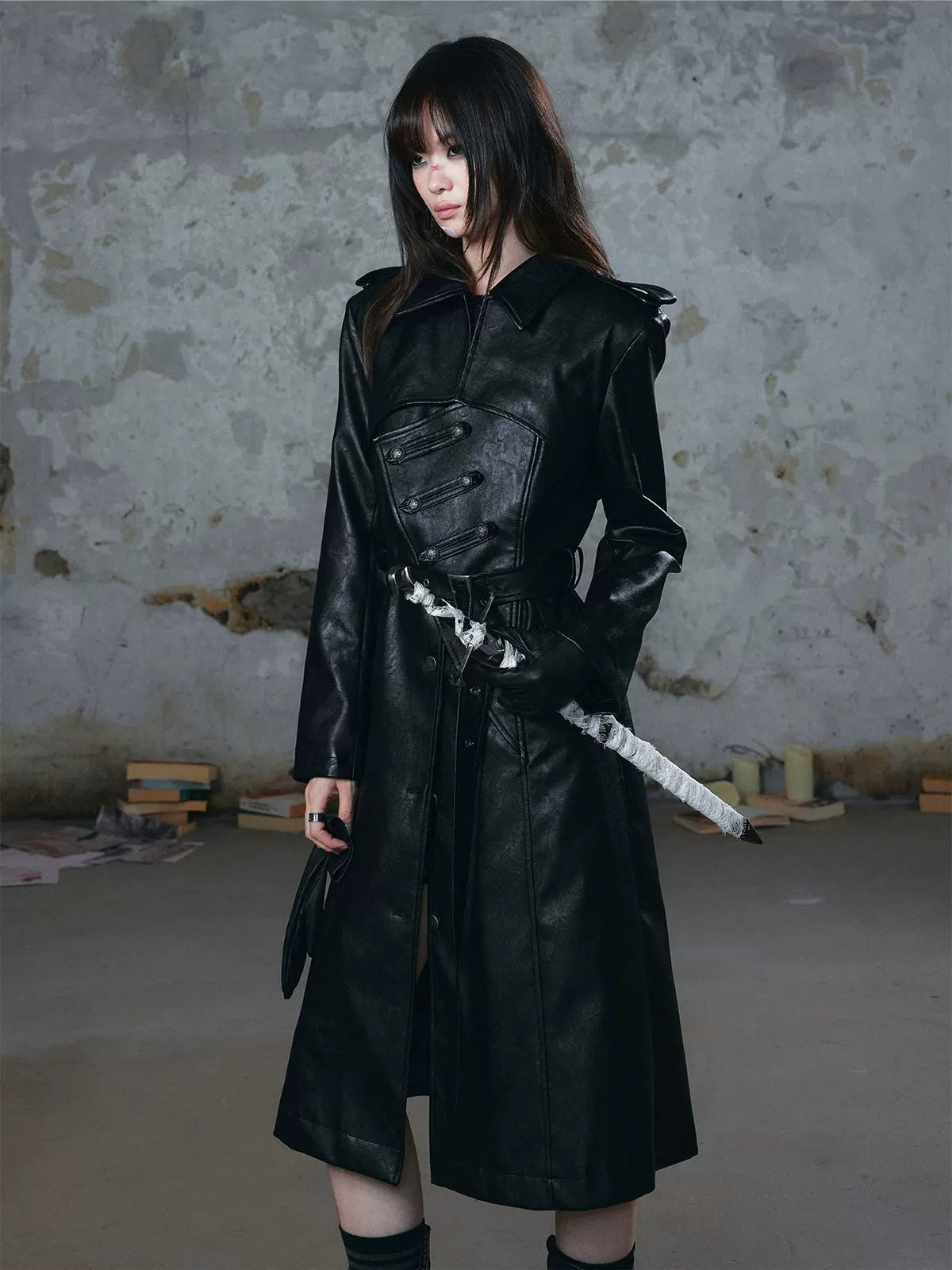 Asymmetric Knight Leather Trench Coat