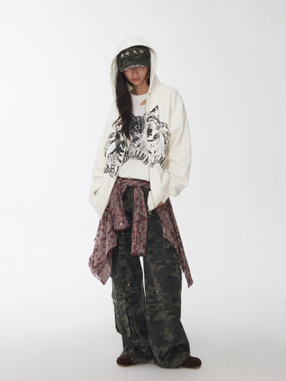 Cat Graphic Double-Zip Convertible Hoodie Jacket