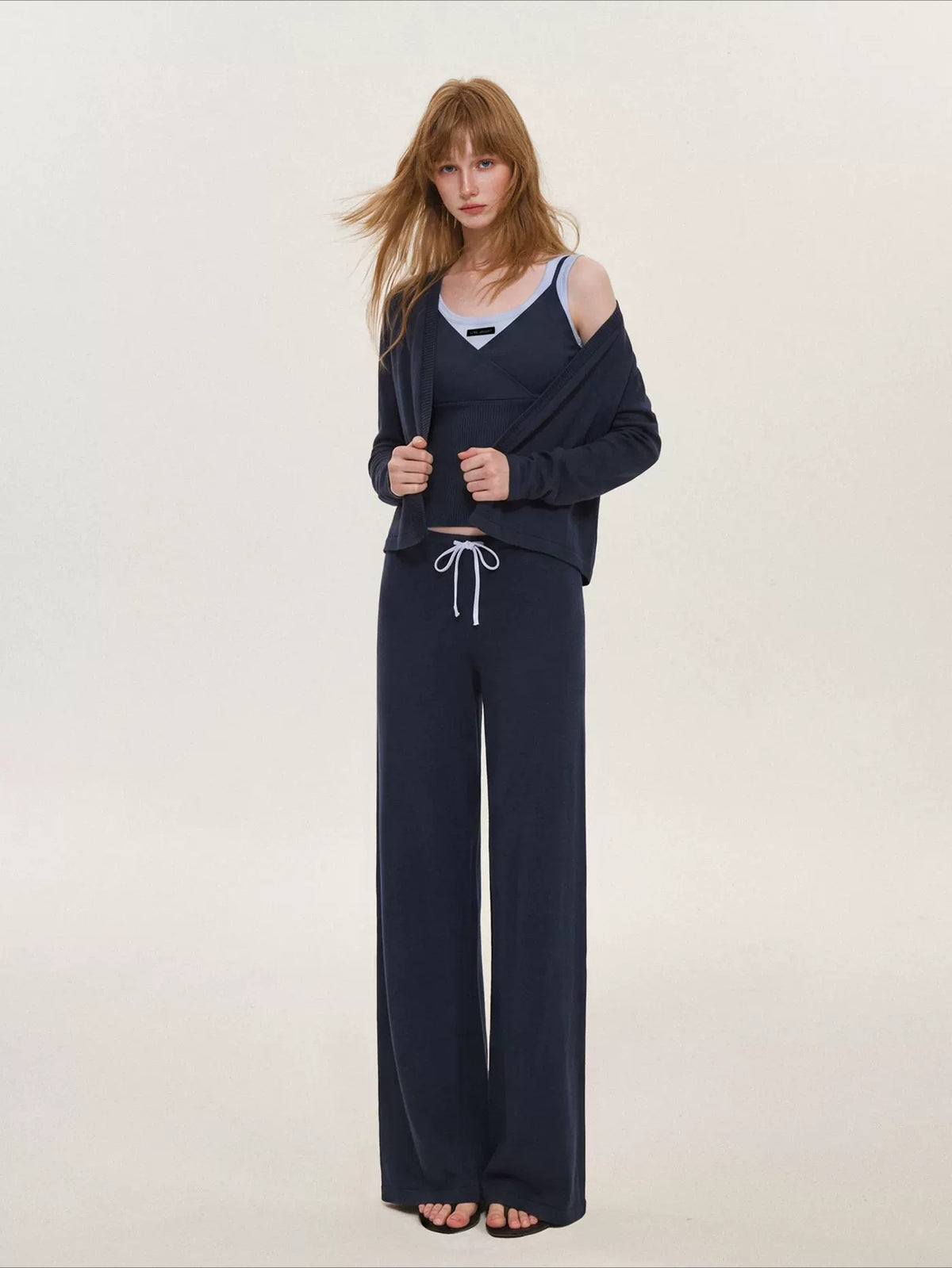 Contrast Wool Blend Three-Piece Set