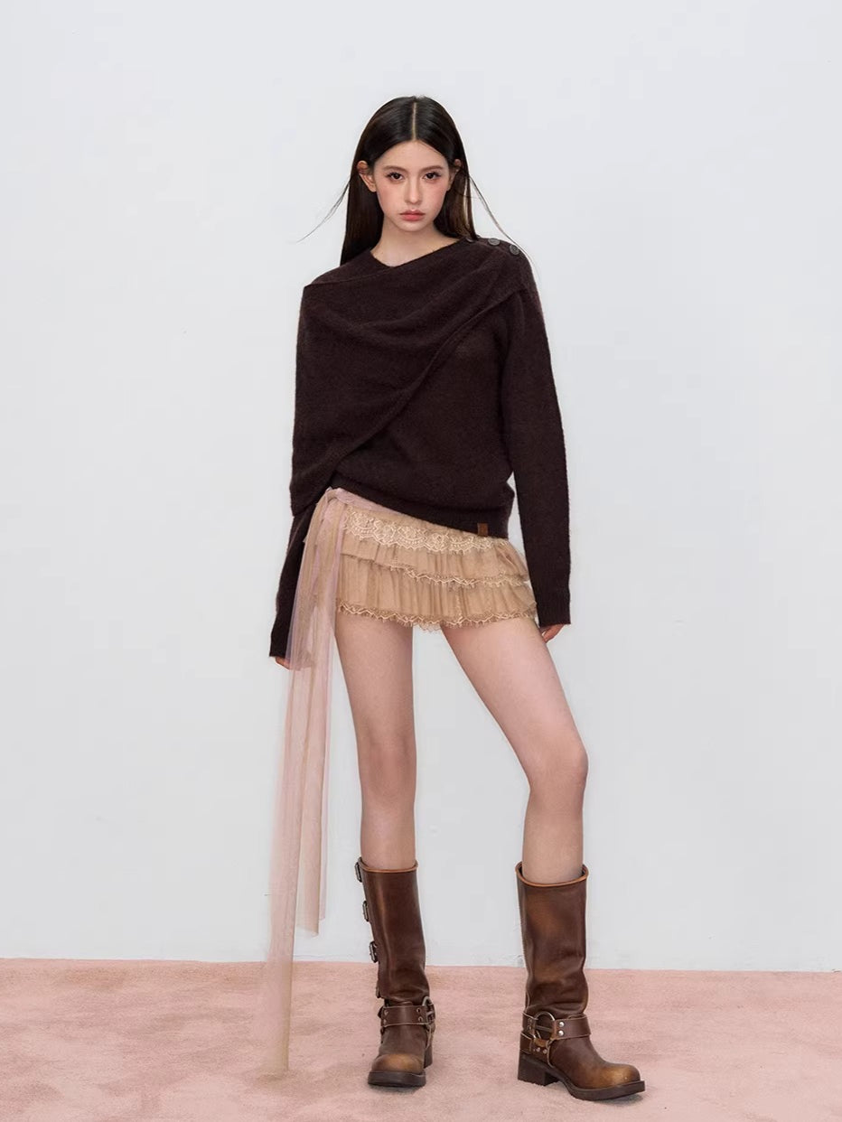 Asymmetrical Shawl Knit Sweater