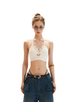 White Lace Halter Tie Bralette Top