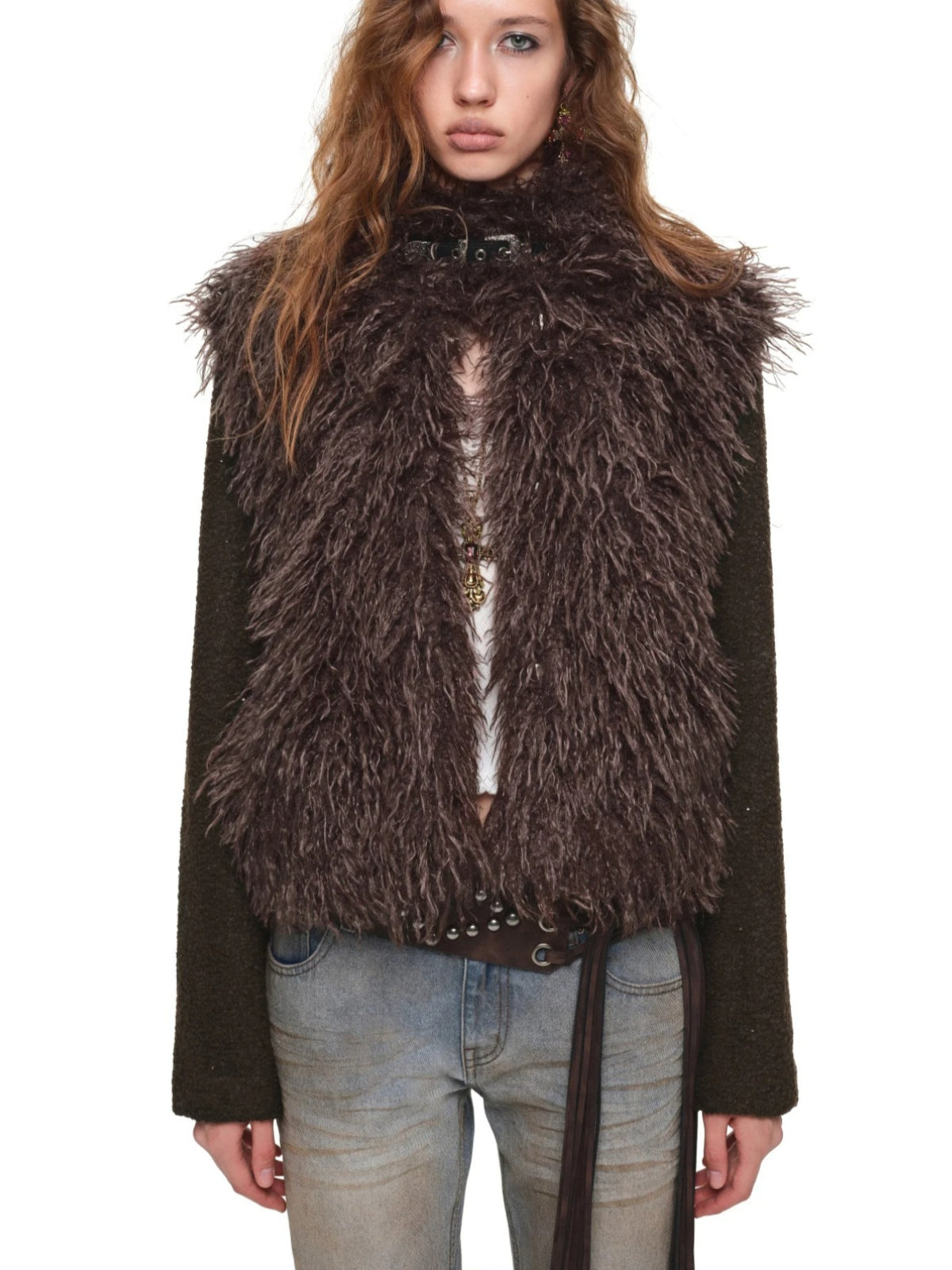 Vintage Faux Fur Panelled Wool-Blend Jacket