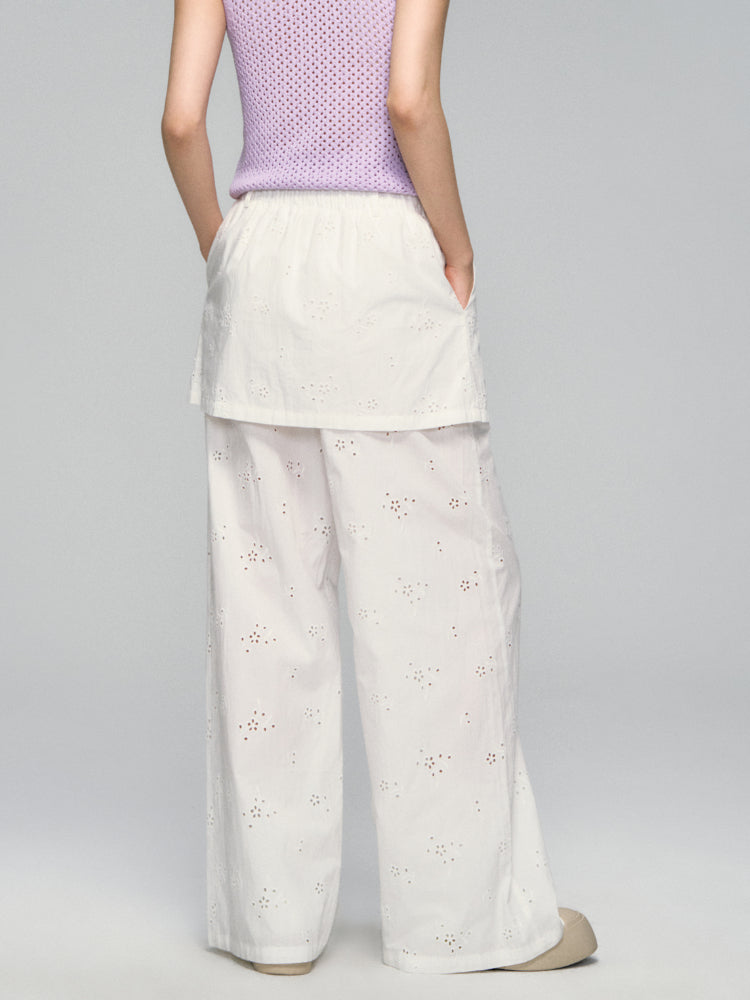 Hollow-Out Fauk Two Piece High-Waist Pants