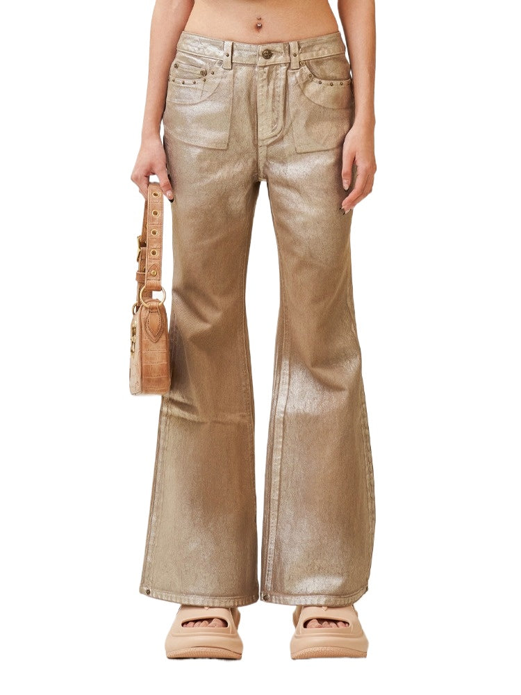 Ancient Myth Handcrafted Gold Wax Mid-rise Flared Jeans