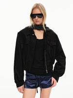 Linen Blend Cropped Utility Jacket