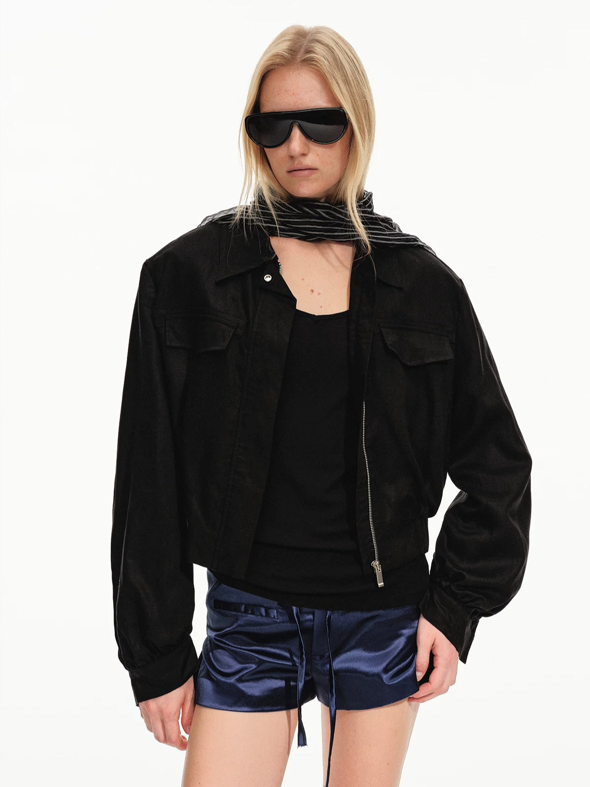 Linen Blend Cropped Utility Jacket