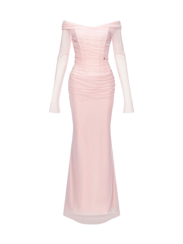 Off-Shoulder Mesh Corset Gown