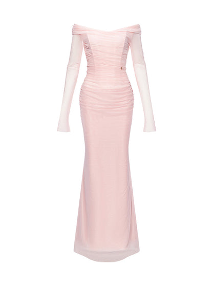 Off-Shoulder Mesh Corset Gown
