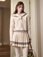 White Philosophy Wool Cloud Cable-Knit Cardigan & Skirt Set