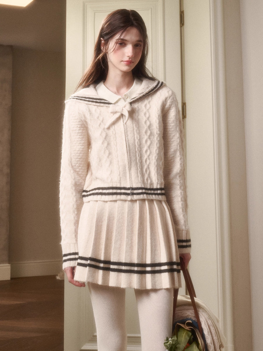 White Philosophy Wool Cloud Cable-Knit Cardigan &amp; Skirt Set
