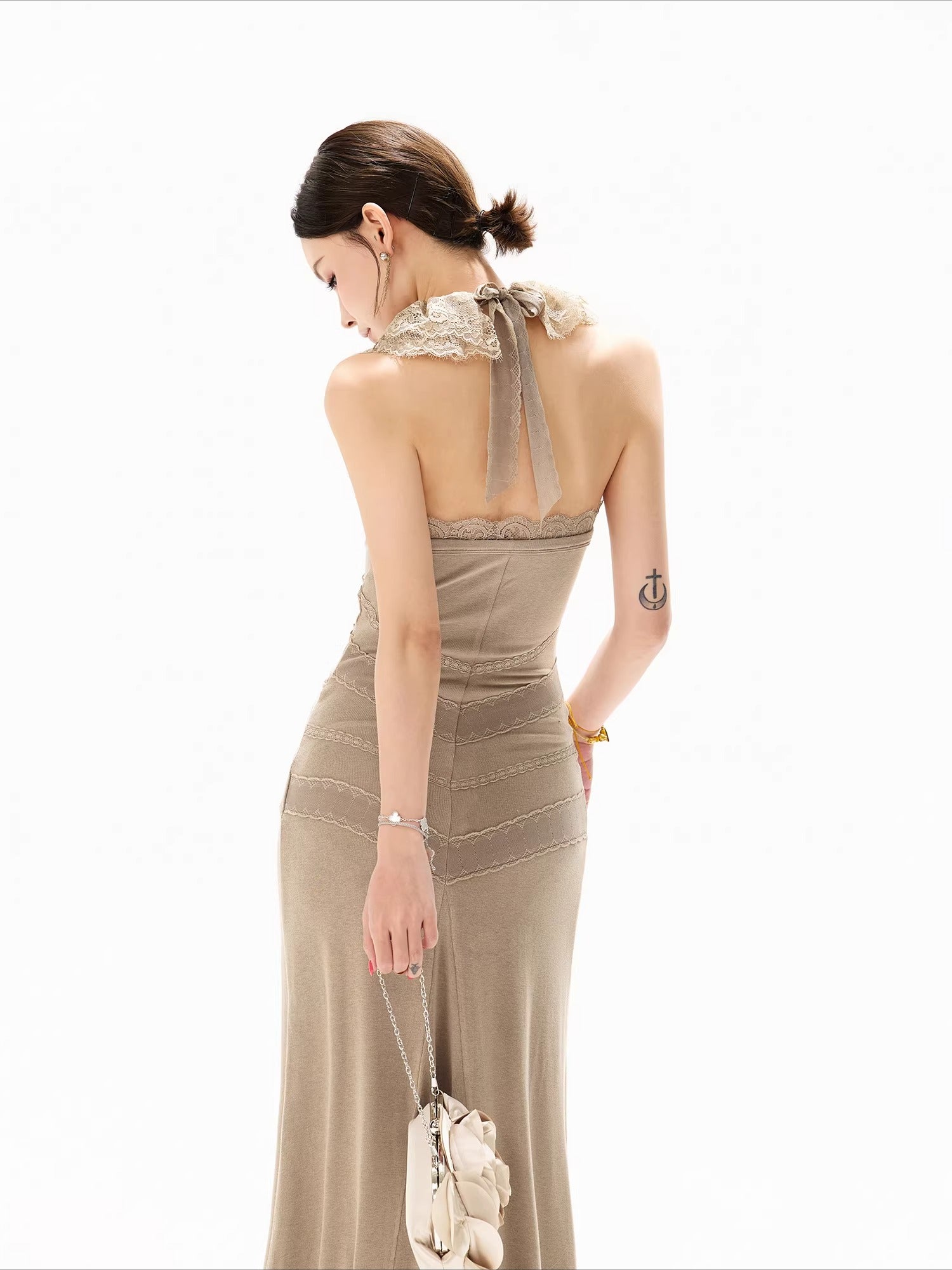 Ruffle Halter Knit Maxi Dress