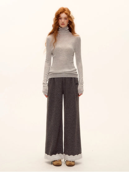 Wool Embroidered Trim Pants