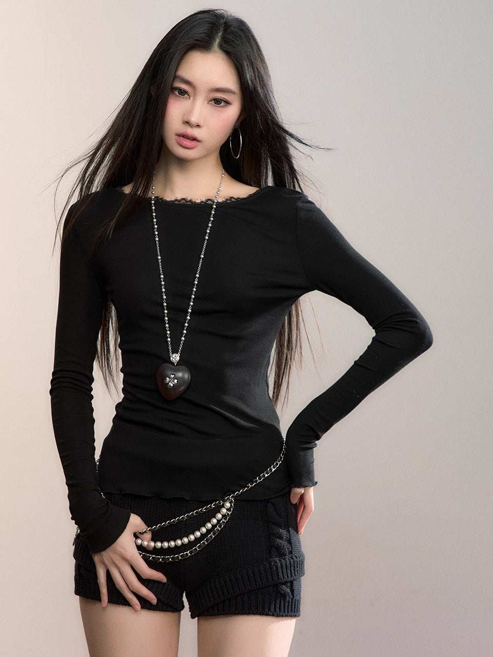 Reversible Lace-Trim Long-Sleeve Tee