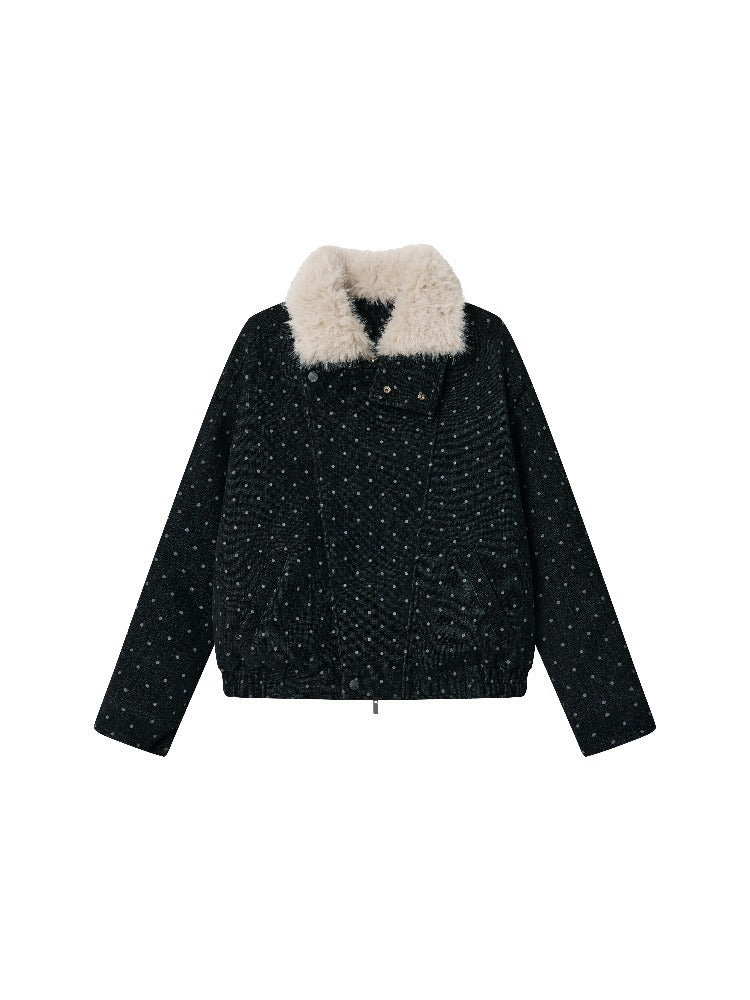 Detachable Faux Fur Polka Dot Parka