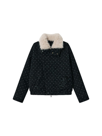 Detachable Faux Fur Polka Dot Parka