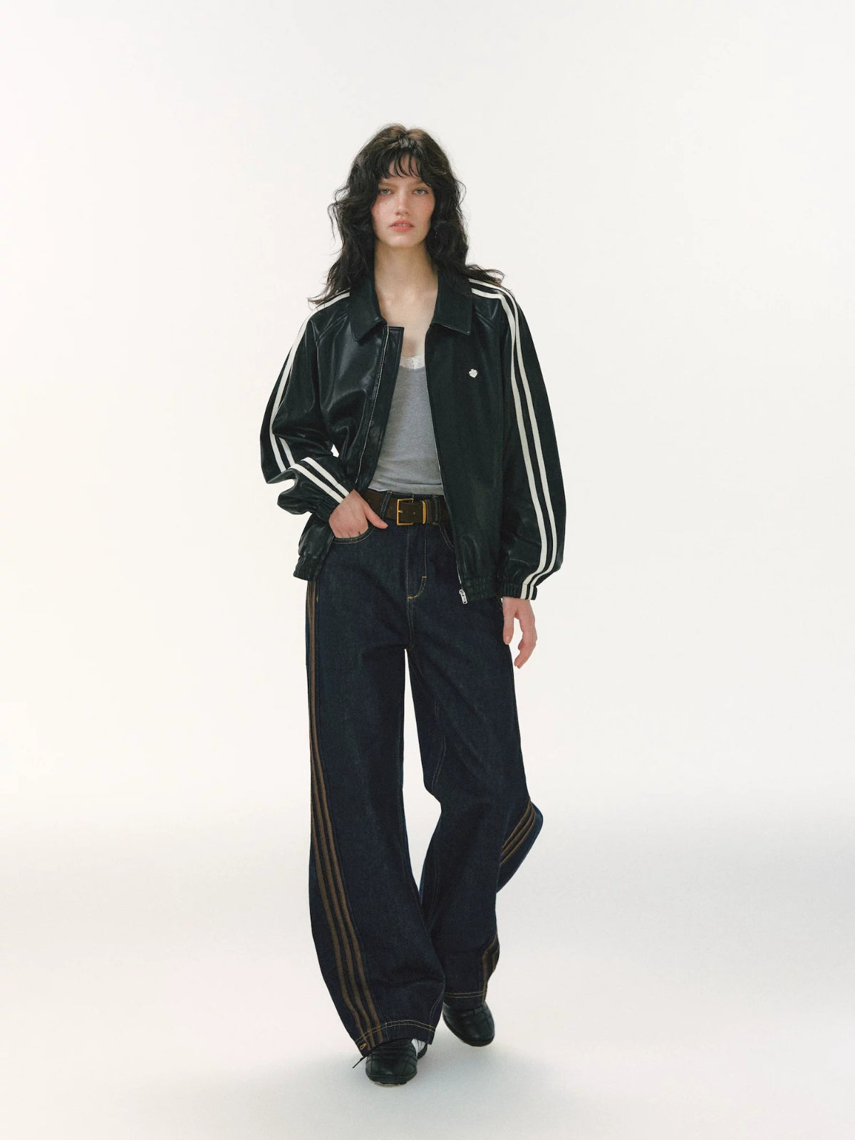 Ribbon Trim Curved Jeans